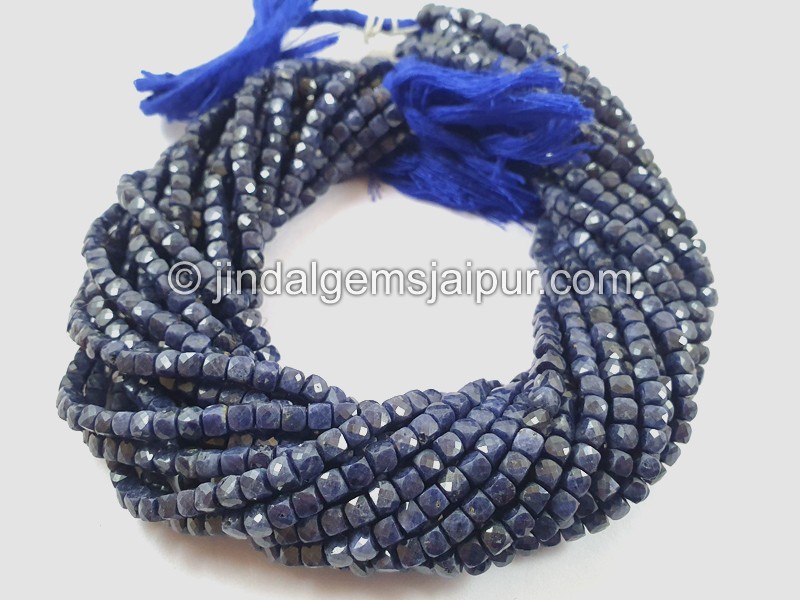 Blue Sapphire Faceted Cube Beads