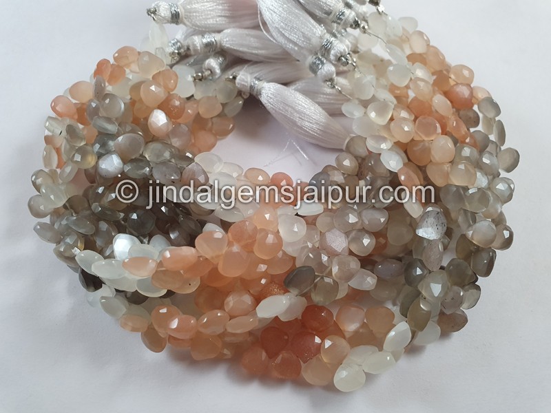 Multi Moonstone Faceted Heart Beads